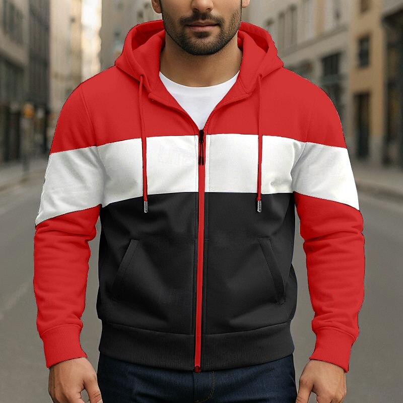 Men's Hoodie Full Zip Hoodie Pullover Hoodie Sweatshirt White Red Blue Khaki Hooded Plain Patchwork Sports & Outdoor Daily Streetwear Streetwear Cool Designer Spring &  Fall Clothing Apparel Hoodies2