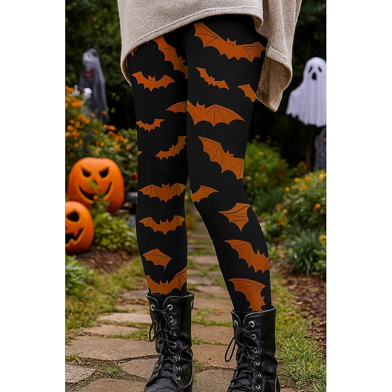 Halloween Women's Leggings Vacation Vintage Ethnic Style Ankle-Length High Waist Pants Graphic Bat 3D Print Quick Dry Breathability Soft Stretchy Outdoor Home Causal Blue Purple Orange Green Fall