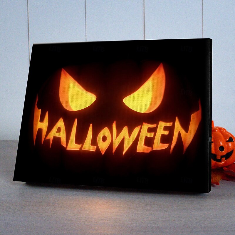 Halloween Pumpkin Face LED Canvas Wall Art - Battery Operated Lighted Wall Decor for 2025 Halloween home decoration light livingroom and bedroom2