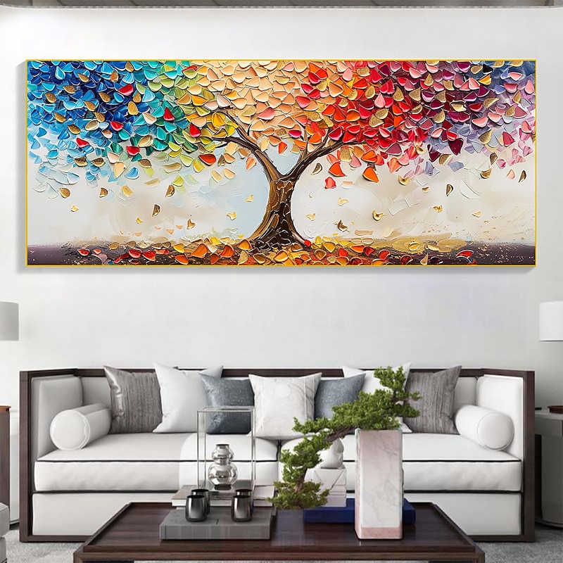 Handmade Original Colorful Tree of Life Oil Painting On Canvas Abstract Tree Scenery Wall Art for Home Decor With Stretched Frame Without Inner Frame Painting