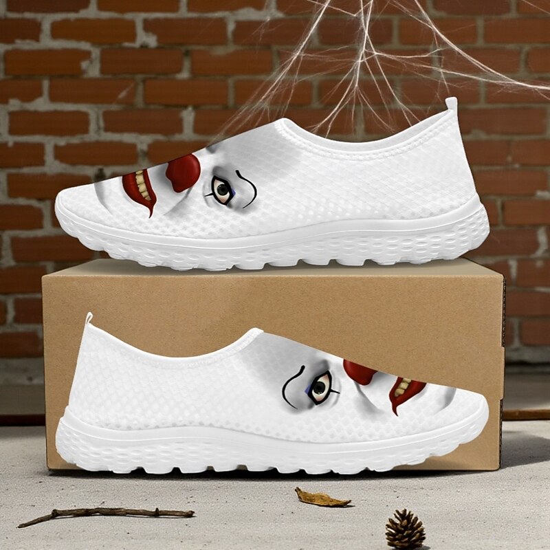 Men's Breathable Mesh Slip-On Sneakers with Scary Clown Print – Lightweight Casual Athletic Shoes for Halloween, Parties and Streetwear3