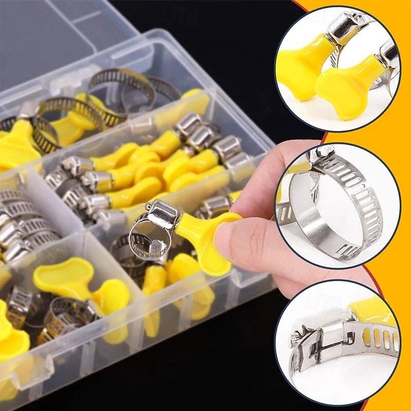 40 Pcs Stainless Steel Hose Clamp Set with Plastic Handle Adjustable 201 Steel Pipe Clamps for Water Tubing Fuel Line Plumbing Automotive Repairs