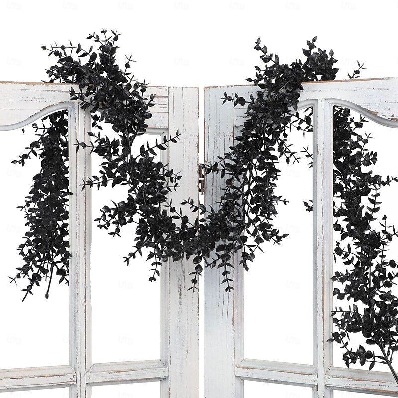 Artificial Black Eucalyptus Vine Garland - Realistic 1pc for Halloween Christmas Fall Decor Indoor/Outdoor Spooky Party3