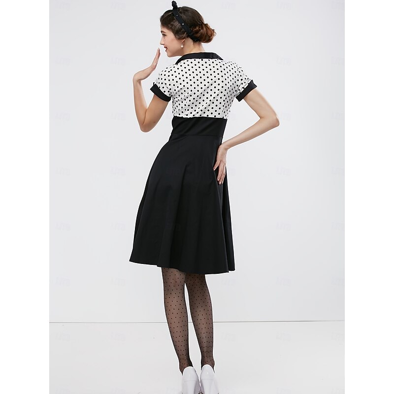 Vintage 1950s Grease Outfits Rockabilly Midi Dress A Line Dress Flare Dress Polka dots A-Line V Neck Fancy Dress Women's Valentine's Day Vacation Party Retro Adults' Dress Spring3