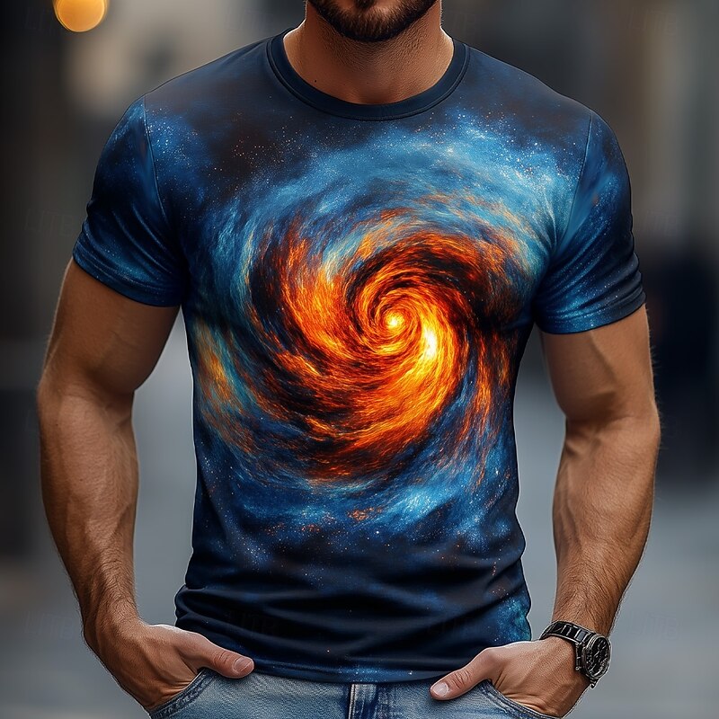 Men's Optical Illusion Universe 3D T Shirt Short Sleeve T shirt 3D Print Crew Neck Shirt Fashion Exaggerated Daily Party Street Casual Blue 3# Blue 2# Blue 1# Summer Spring All Seasons Clothing3