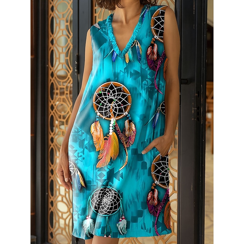 Women's Midi Dress Casual Dress Sundress Shift Dress A Line Dress Vacation Party Birthday Party Beach Regular Fit Graphic Boho Paisley Damask Sleeveless V Neck Pink Red Blue Green Summer Spring