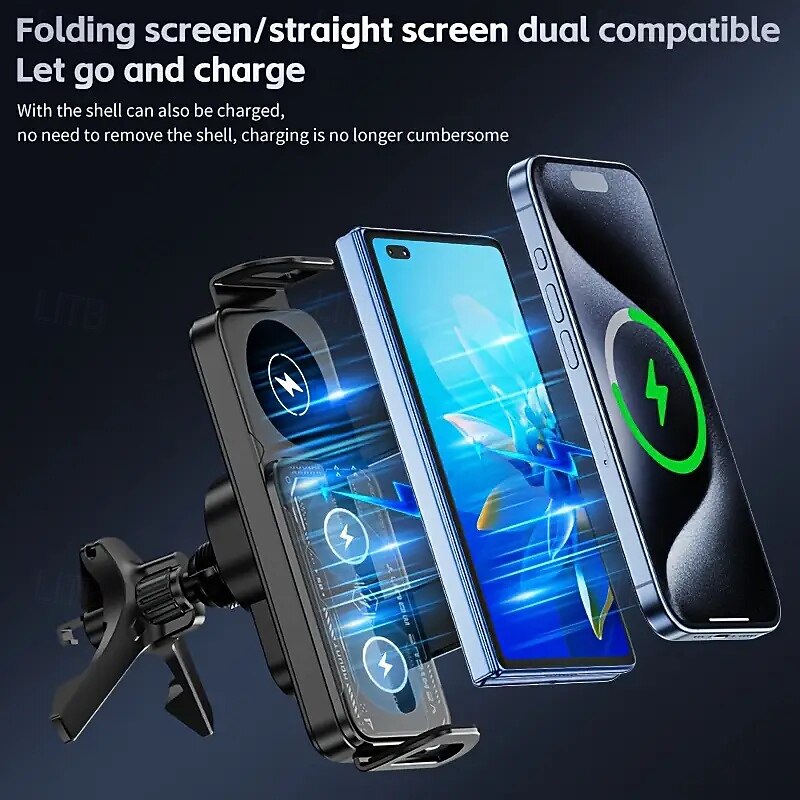 New Car Mount Folding Screen Phone/Tablet Holder 15w Wireless Fast Charging 2-in-1 Auto Rotating Magnetic Phone Holder Car Air Vent Holder For Folding Screen Hand Samsung Galaxy Zfold6/5/4/3 Galaxy4