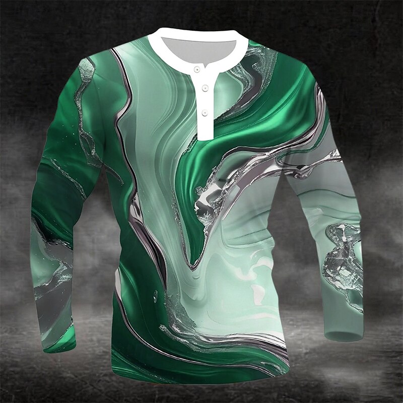 Men's Abstract Henley Shirt Tee Long Sleeve Fashion Cute Daily Casual Holiday Going out Spring &  Fall All Seasons Green Blue Purple Rose Henley Henley T-Shirt3