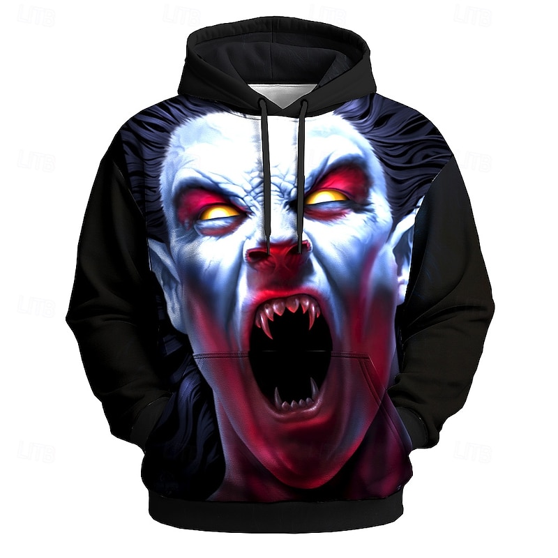 Tom Wood Halloween Men's 3D Monster Hoodies Sweatshirt Hoodie Hooded Sweatshirt Crew Neck Punk 3D Print Club Streetwear Black Drawstring Graphic Fall Winter Designer