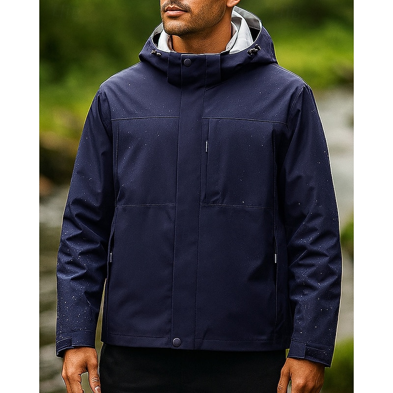 Men's Hiking Jacket Hardshell Jacket Outdoor Thermal Warm Waterproof Windproof Lightweight Top Black Khaki Dark Blue