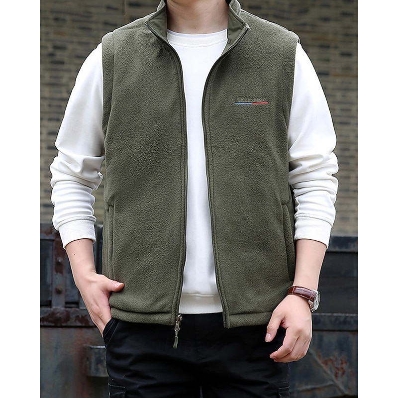 Men's Vest Gilet Outdoor Daily Fashion Casual Spring Fall Pocket Nylon Comfortable Breathable Plain Zipper Stand Collar Regular Fit Black Khaki Army Green Dark Blue Vest