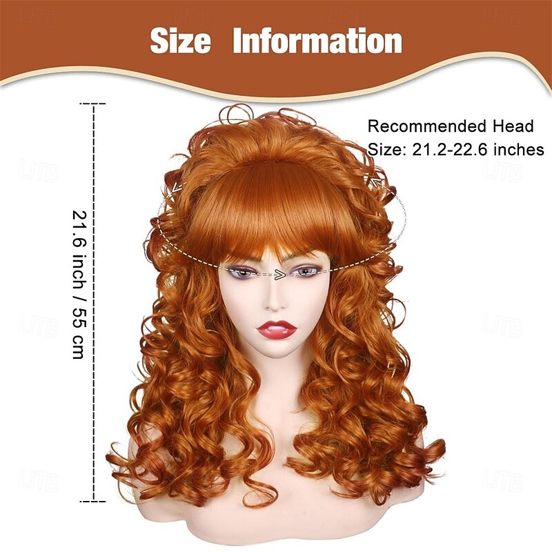 80s Long Curly Vintage Cosplay Wig with Bang for Women 60 70s Queen Costume for Halloween Party3
