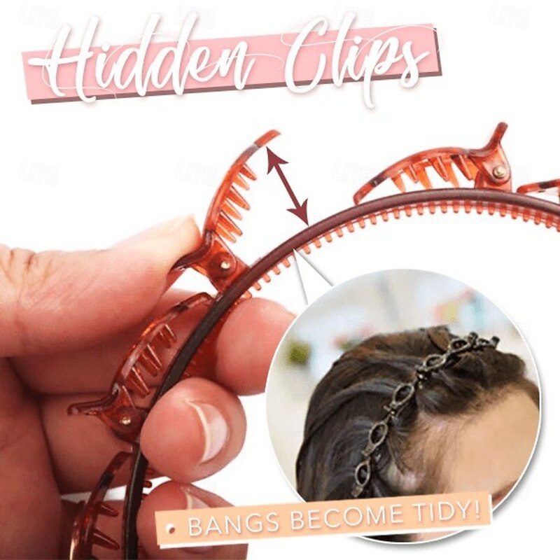 2 Pack Double Bangs Hairstyle Hairpin, Multi-Layer Hollow Braided Headband, Double Layer Bangs Clip Hair Band, Trendy Criss-Cross Hair Hoop for Women and Girls2