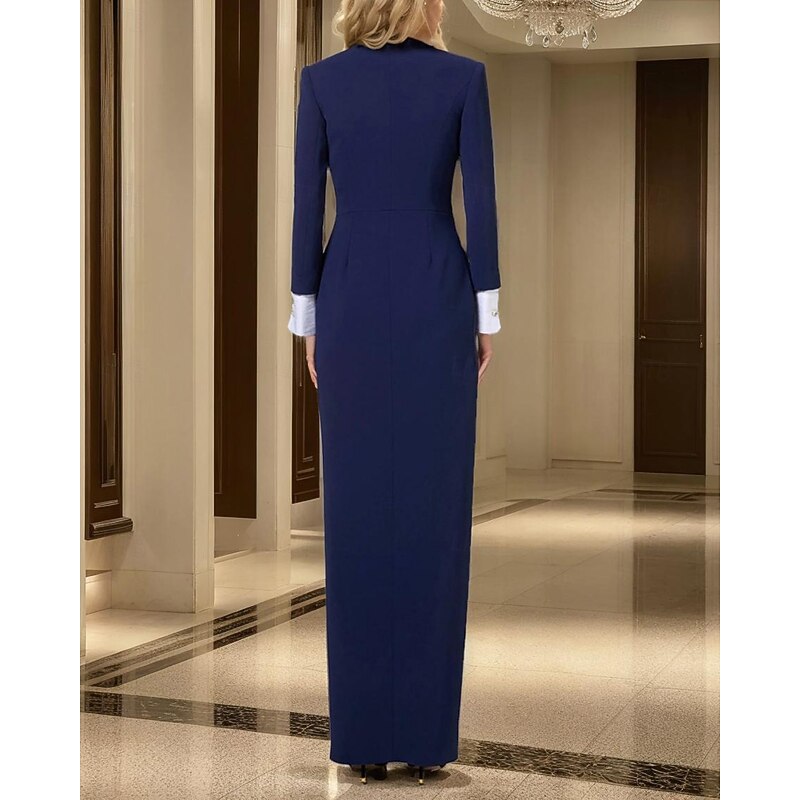 Tuxedo Dress Mermaid / Trumpet Formal Satin Long Sleeve Ankle Length Shawl Lapel Double Breasted3