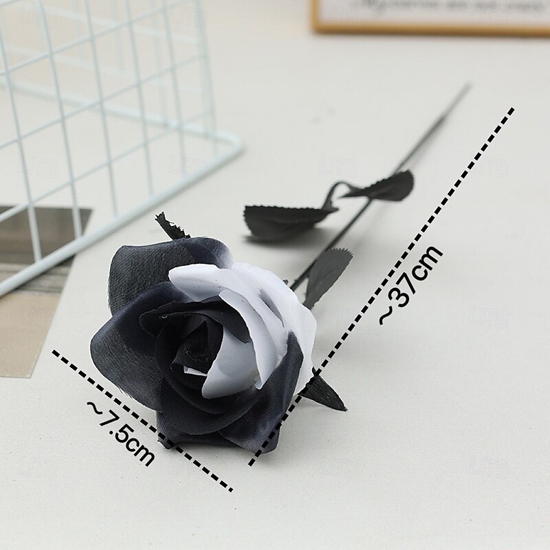 12 Bundles Halloween Black Rose Decorations, Dark Gothic Style Artificial Black and White Roses for Home Decor, Outdoor Photography, and Halloween Props4