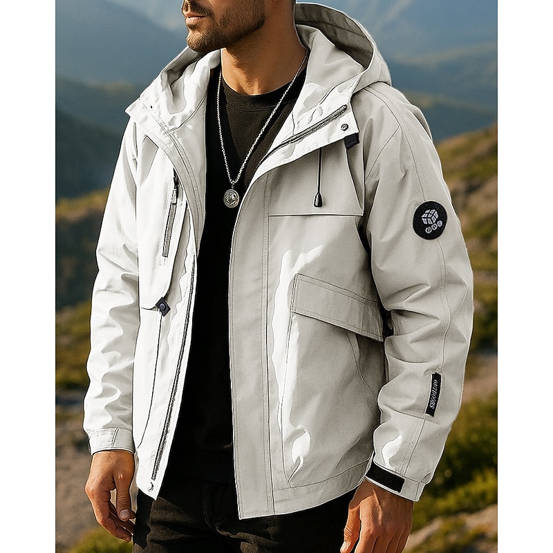 Men's Windbreaker Softshell Jacket Outdoor Waterproof Windproof Hiking Outfits Hiking Clothes Spring Autumn / Fall Top Camping / Hiking / Caving Running Solid Color Black White Yellow4