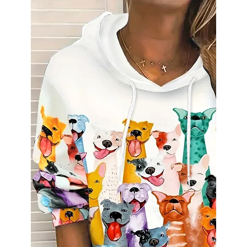 Women's Hoodies Graphic Animal Dog Casual Long Sleeve Hooded Regular Tops Home Street Dailywear Pocket Print White Fall Winter2