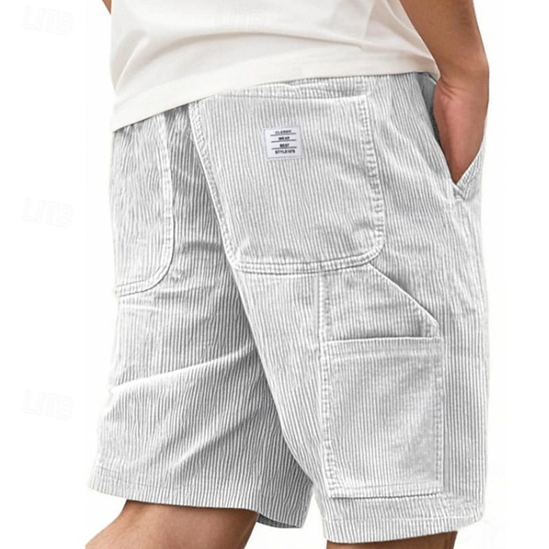 Men's Shorts Summer Shorts Casual Shorts Corduroy Shorts Pocket Elastic Waist Drawstring Plain Comfort Breathable Short Outdoor Vacation Sport Casual Lake blue Black3