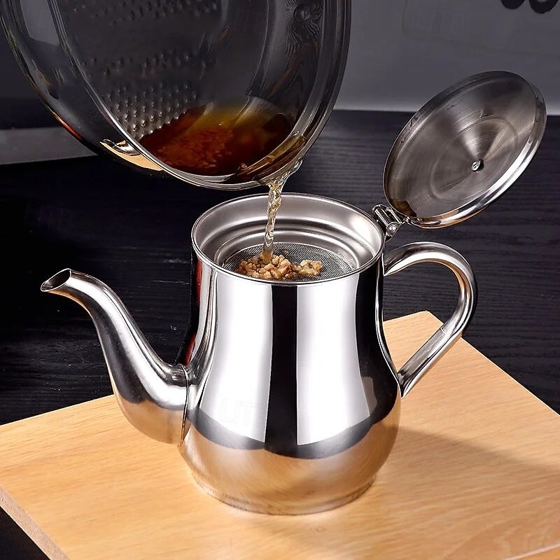 Stainless Steel Oiler Thickened Oil Strainer Pot Leak Proof Soy Sauce Dispenser with Filter Mesh Multi Purpose Home Kitchen Seasoning Container Reusable Grease Separator Jug2