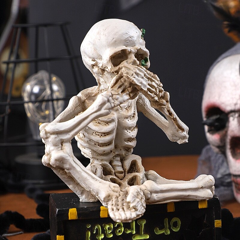 Halloween Resin Figurine INS Style Skull Head Craft Decoration Spooky Resin Ornament for Halloween Party Tabletop Display Creepy Home Decor Haunted House Holiday Accessory3