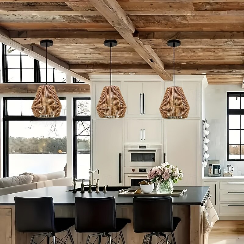 Country Vintage Braided Rope Pendant Light, Artistic Hollow Design, 20cm Height, Warm White/White Light, E26/E27, Adjustable Chain3