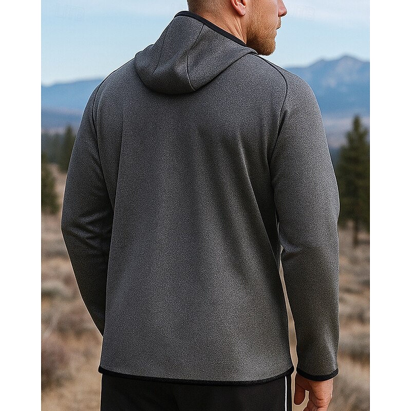 Men's Running Top Sports Sweatshirt Pocket Quarter Zip Long Sleeve Top Athleisure Solid Colored Moisture Wicking Breathable Fishing Hiking Running Sportswear Activewear Black Gray2