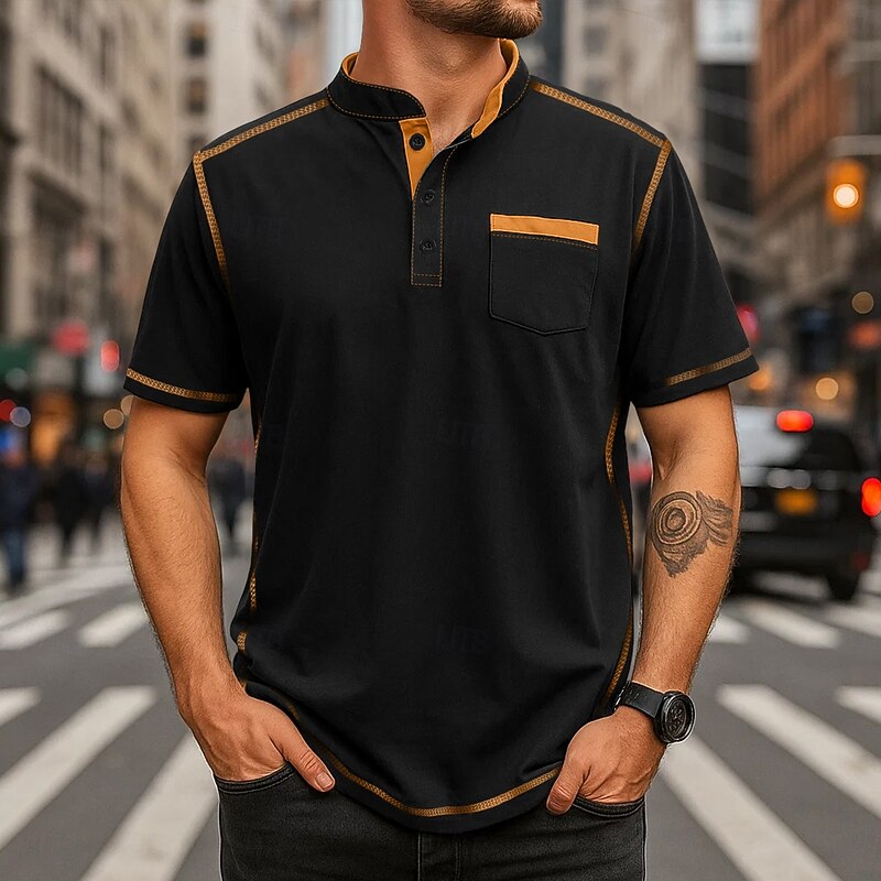 Men's Henley Shirt Tee Henley Top Short Sleeve Solid Color Plain Solid Fashion Designer Casual Color Block Buttons Plain Henley Collar Henley Outdoor Casual Daily Summer All Seasons Black White Navy