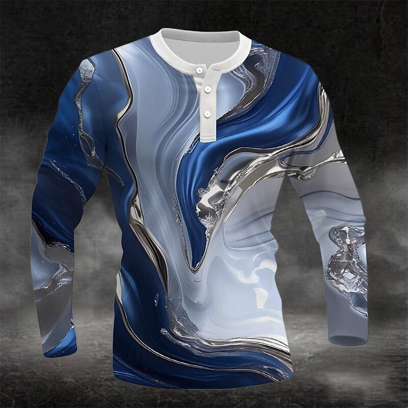 Men's Abstract Henley Shirt Tee Long Sleeve Fashion Cute Daily Casual Holiday Going out Spring &  Fall All Seasons Green Blue Purple Rose Henley Henley T-Shirt