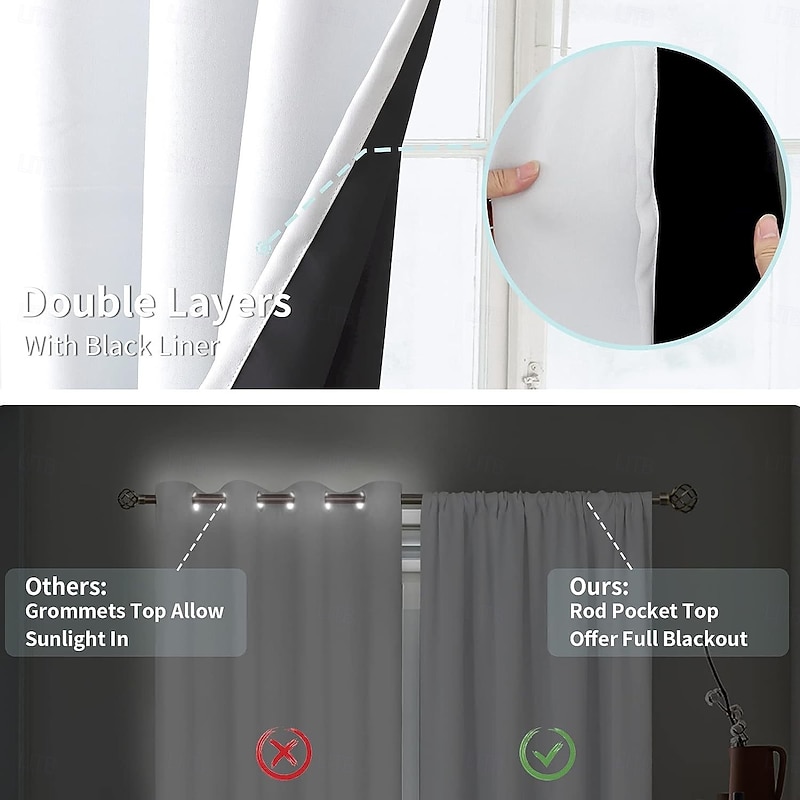 Curtain Deapes Full Blackout Coated Curtains  Thermal Insulated and Noise Reducing Window Panels for Bedroom or Living Room Light Blocking Drapes2