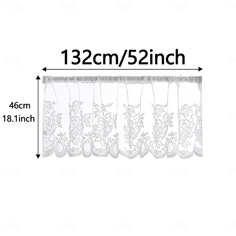 Lace Tier Valance Curtains Length Vintage Floral Short Curtain Farmhouse for Small Windows Cafe Kitchen Scalloped Bottom Embroidery Window Drapes 1Panel4