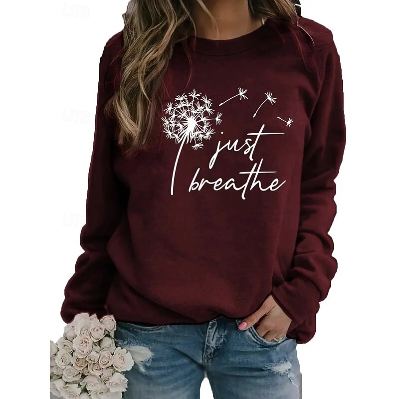 Women's Pullover Sweatshirt Floral Graphic Casual Long Sleeve Crew Neck Round Neck Regular Tops Street Casual Holiday Print Maroon Black Red Spring Fall Winter2