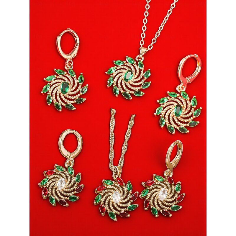 Women's Christmas Jewelry Set – 2-in-1 Gold-Plated Green Crystal Earrings & Necklace Styles, Holiday Accessories for Festive Party Looks2