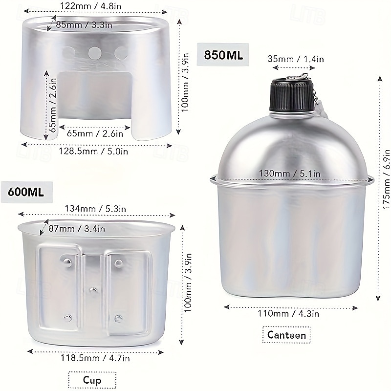 Aluminum Water Canteen Cup Bag Set Portable Canteen for Outdoor Camping Survival Nature Experience Hiking and Backpacking Equipment Only for Cooking3