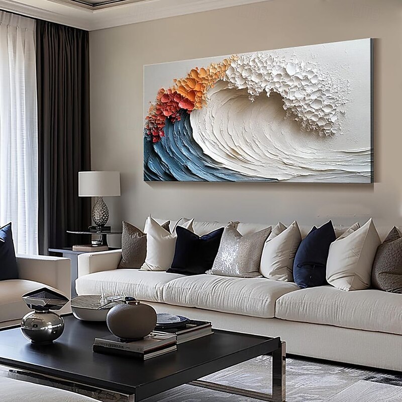 Handmade Oil Painting Hand Painted Horizontal Abstract Thick Oil-Texture Waves Landscape Modern Living Room Home Decoration Rolled Canvas (No Frame)2