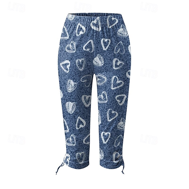 Women's Slacks Leggings Cozy Leggings Tights Athletic Calf-Length Natural Heart Floral Print Comfy Butt Lift Tummy Control Yoga Casual Daily White / Red White / White White / Green White Spring Fall2