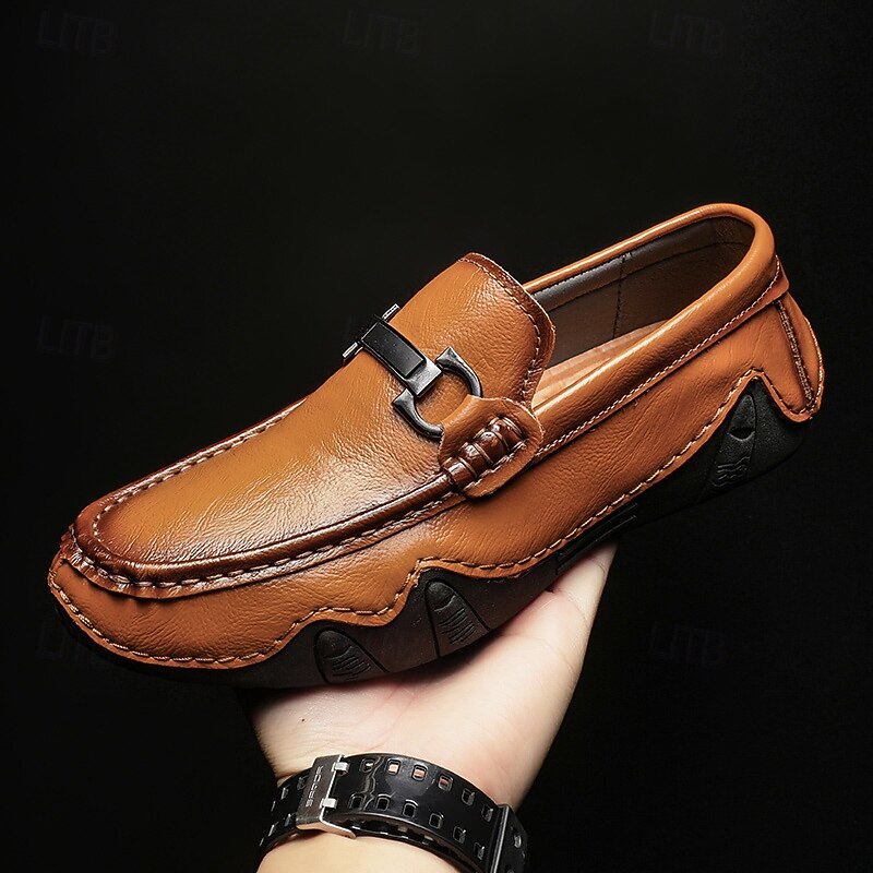Men's Slip-On Faux Leather Loafers with Buckle – Casual Moc Toe Driving Shoes for Daily Wear Business & Travel3