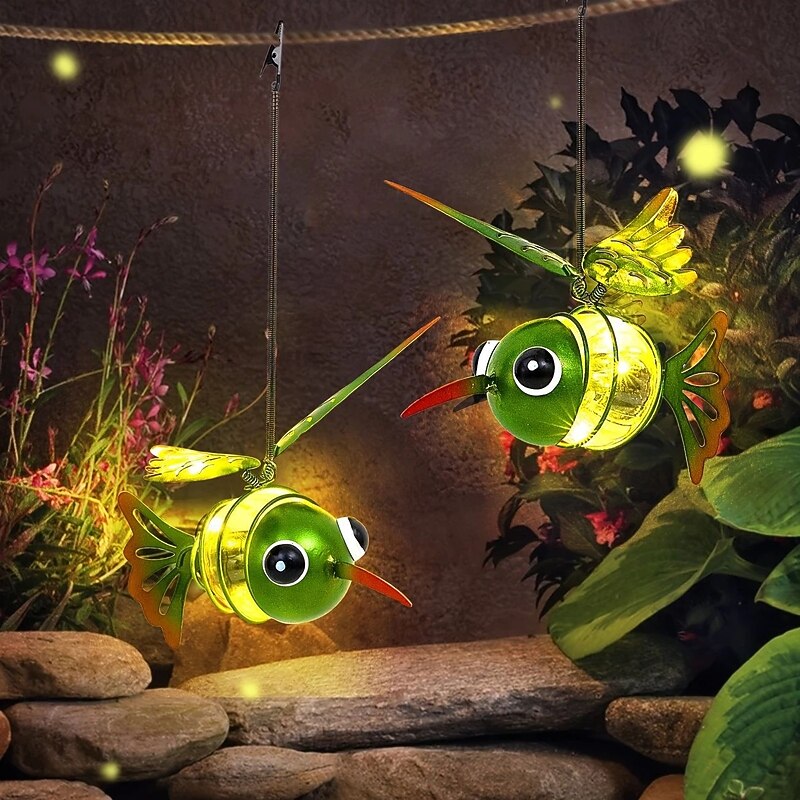 Solar Lanterns Hummingbird Outdoor Landscape Lights Garden Decoration with Spring Hook Waterproof Home Decor for Balcony Terrace Lawn Yard Deck Christmas/Halloween Gift