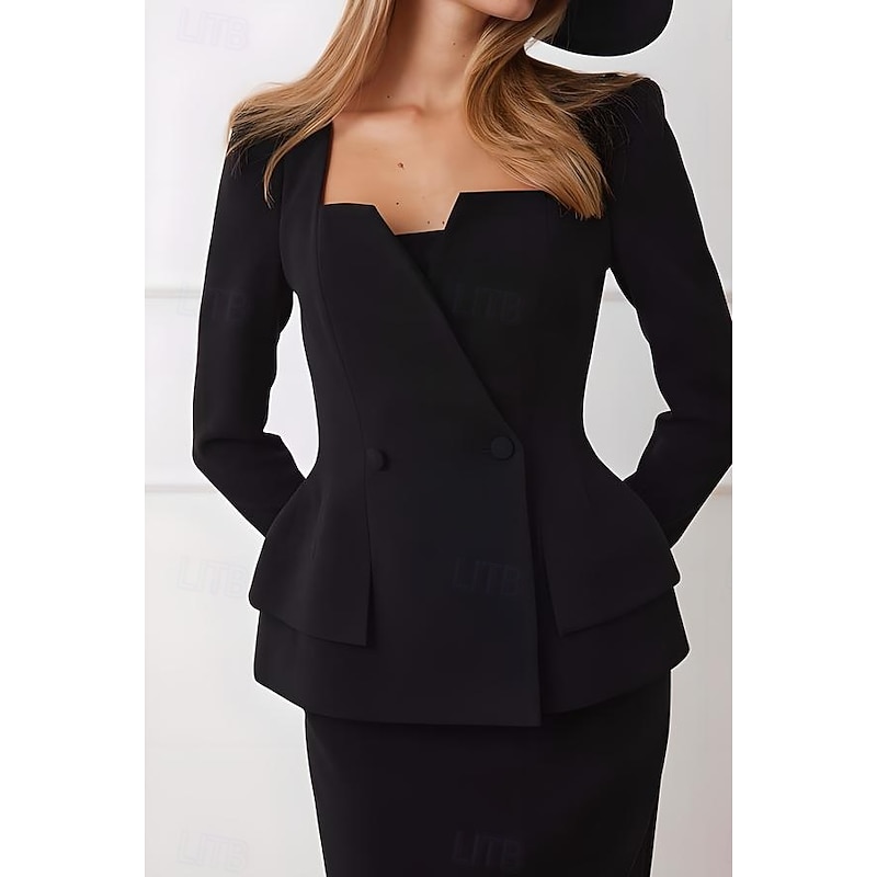 Women's Blazer Sport Coat Formal Evening Elegant Long Sleeve Square Neck Double Breasted