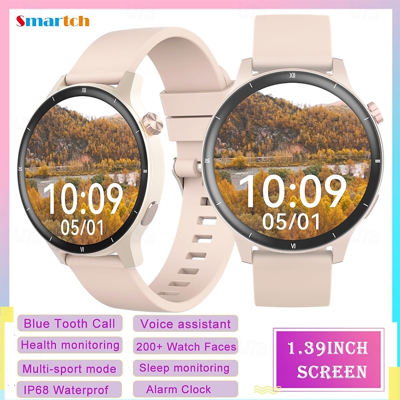 V15Z Smart Watch 1.39 inch Smartwatch Fitness Running Watch Bluetooth Pedometer Call Reminder Activity Tracker Compatible with Android iOS Men Long Standby Waterproof Media Control IP 67 22mm Watch2