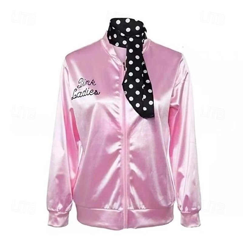 Retro Vintage 1950s Coat Cosplay Costume Grease Outfits Jacket Baseball Jacket Women's Costume Vintage Cosplay Performance Carnival Masquerade Long Sleeve Scarf Halloween
