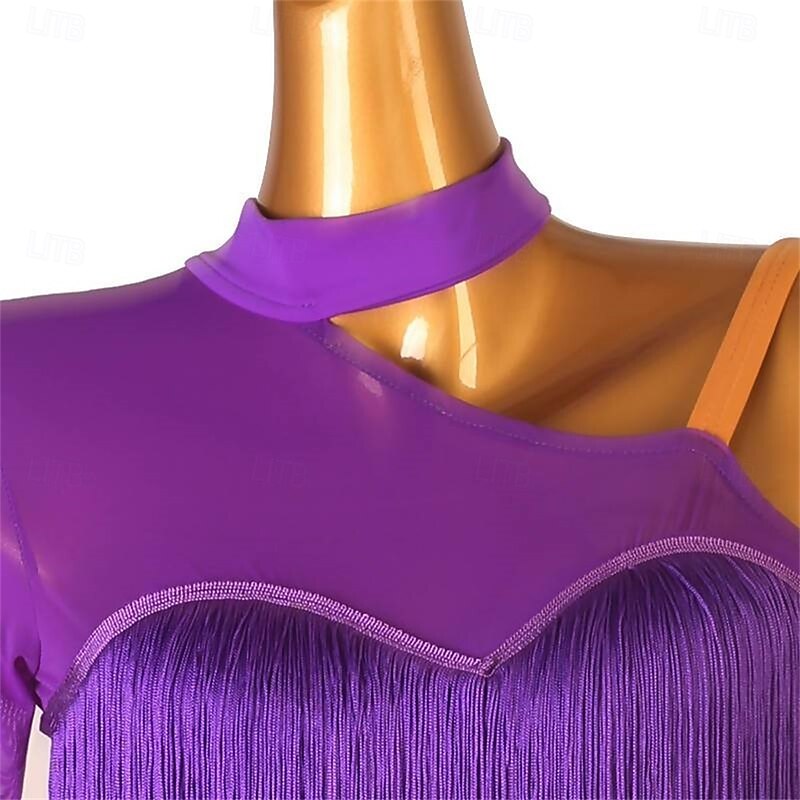 Violet Veil Latin Dance Dress for Women – Sparkly Sequin Fringe Costume, Perfect for Cha‑Cha, Rumba & Ballroom Performance4