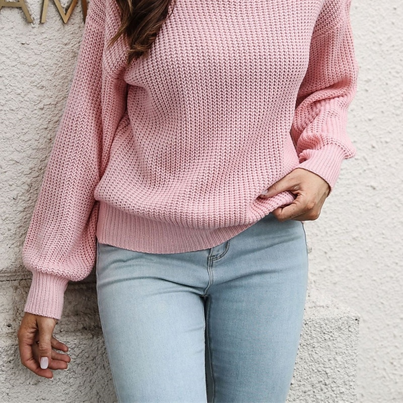 Women's Pullover Casual Solid Color Chunky Turtleneck Knitted Long Sleeve Regular Tops Knit Daily Holiday Going out White Pink Fall Winter3