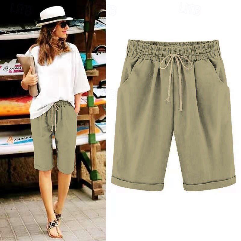 Women's Lounge Shorts Pure Color Elastic Waist with Drawstring Simple Casual Comfort Home Daily Vacation Breathable Pocket Five-point Pants2