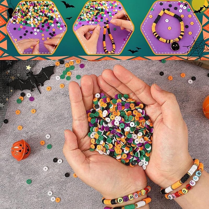 2086PCS Halloween Clay Beads Bracelet Making Kit, DIY Jewelry Set with Ghost Pumpkin Bat Charms, Halloween Crafts for Kids and Adults2
