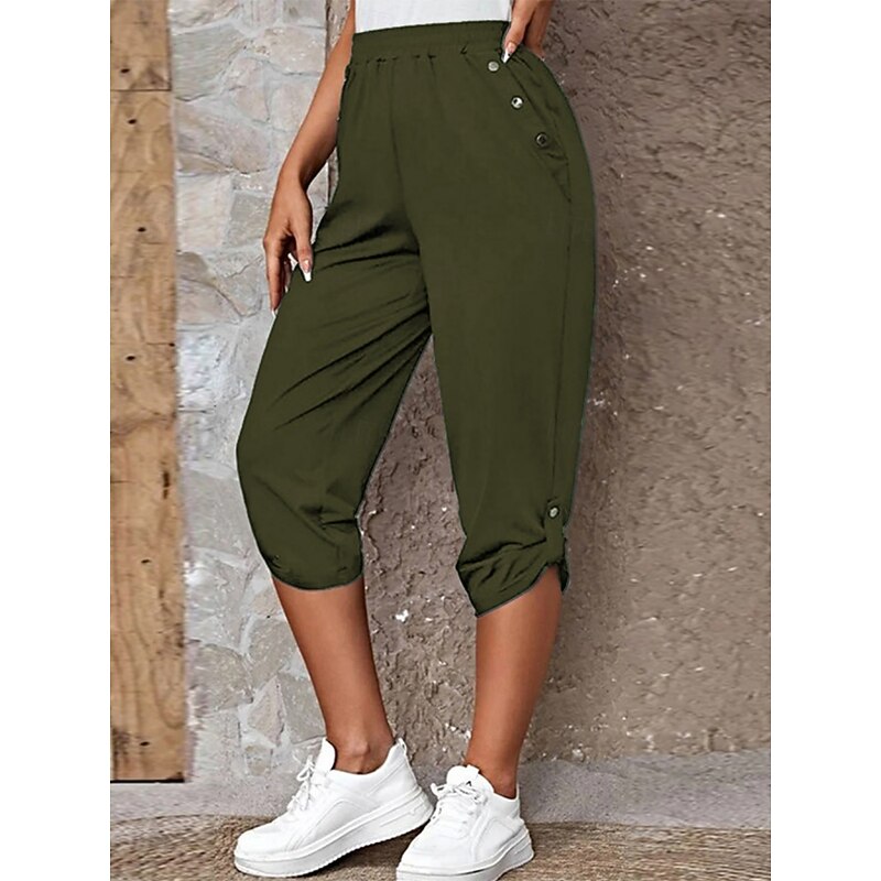 Women's Capri Pants Chinos Fashion Streetwear Casual Calf-Length High Waist Plain Pocket Elastic Waistband Comfy Soft Comfortable Micro-elastic Outdoor Street Blue Khaki Army Green Dark Gray Summer3