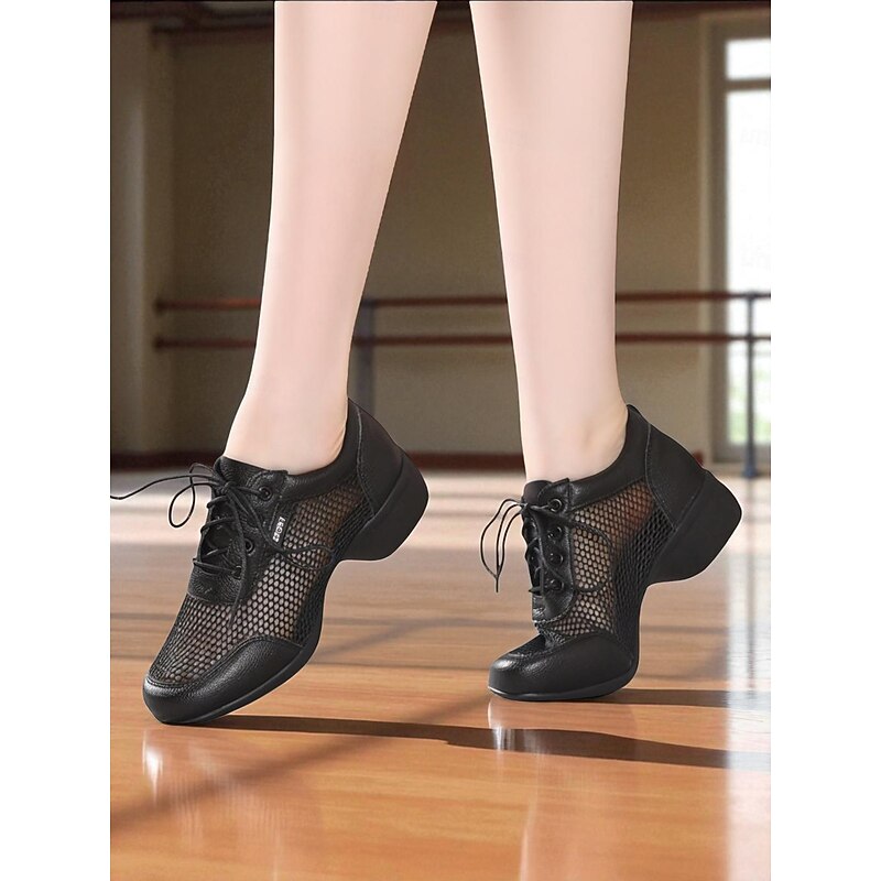 Women's Breathable Mesh Jazz Dance Sneakers - Lightweight Lace-Up Shoes for Professional Practice and Performance2