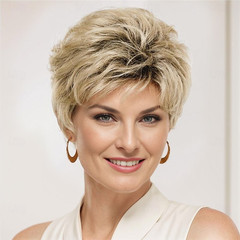 Synthetic Wig Curly Pixie Cut Machine Made Wig Short A1 A2 A3 A4 Synthetic Hair Women's Soft Fashion Easy to Carry Blonde Brown Silver