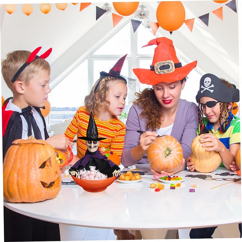 Halloween Candy Bowl With Animated Skull, Move Head And Glow Eyes, Spooky Music, Perfect For Trick Or Treating And Haunted House Decoration2