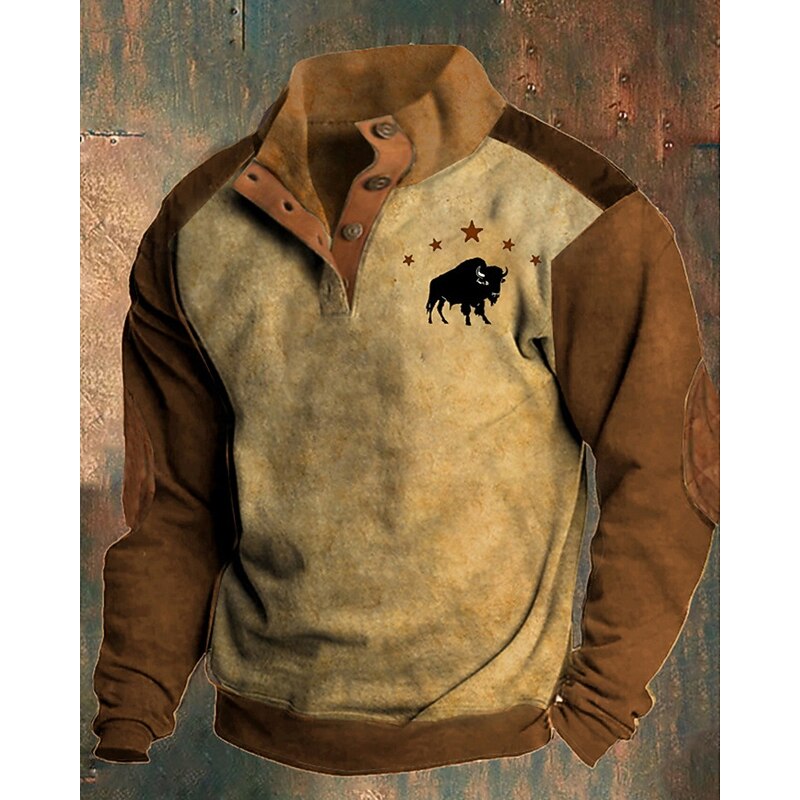 Men's Sweatshirt Brown Green Gray Polo Collar Color Block Cow Patchwork Print Sports & Outdoor Daily Holiday Polyester Vintage Streetwear Basic Spring Autumn / Fall Clothing Apparel Hoodies3
