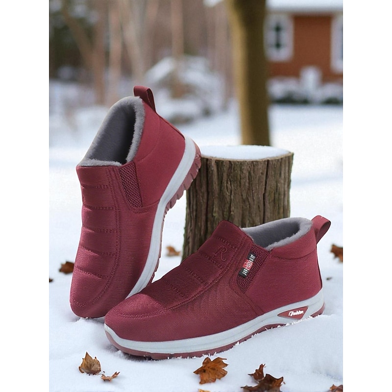 Women's Burgundy Waterproof Fleece-Lined Winter Boots – Warm Slip-On Snow Shoes with Anti-Slip Sole for Cold Weather, Outdoor Walking & Casual Daily Wear4